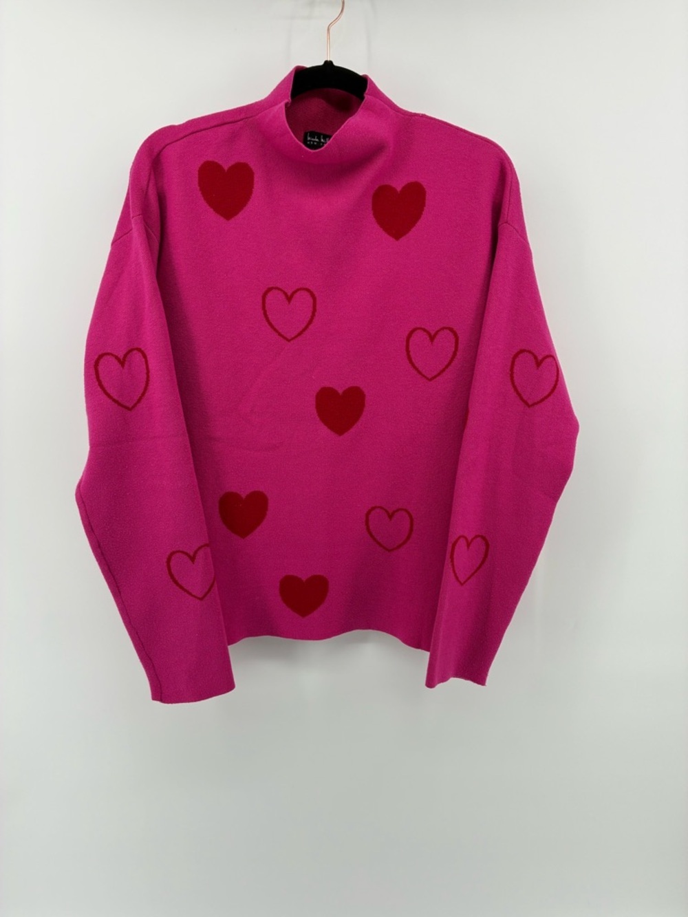 Nicole Miller Pink Long Sleeve Top with Red Heart Accents